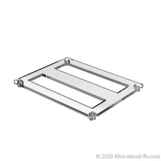 [CF02RS] The Sauvignon Collection 2-bottles Flat Acrylic Cradle - Satin Brushed Forks for 1/4" Rod | Floating Wine Cable Display System