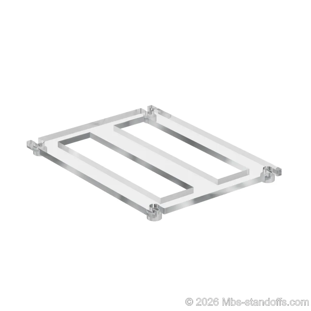 The Sauvignon Collection 2-bottles Flat Acrylic Cradle - Clear Anodized Forks for 3/8" Rod | Floating Wine Cable Display System