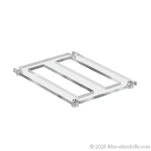 [CF02R10A] The Sauvignon Collection 2-bottles Flat Acrylic Cradle - Clear Anodized Forks for 3/8" Rod | Floating Wine Cable Display System
