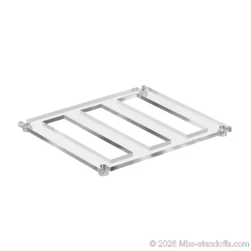 [CF03R10A] The Sauvignon Collection 3-bottles Flat Acrylic Cradle - Clear Anodized Forks for 3/8" Rod | Floating Wine Cable Display System