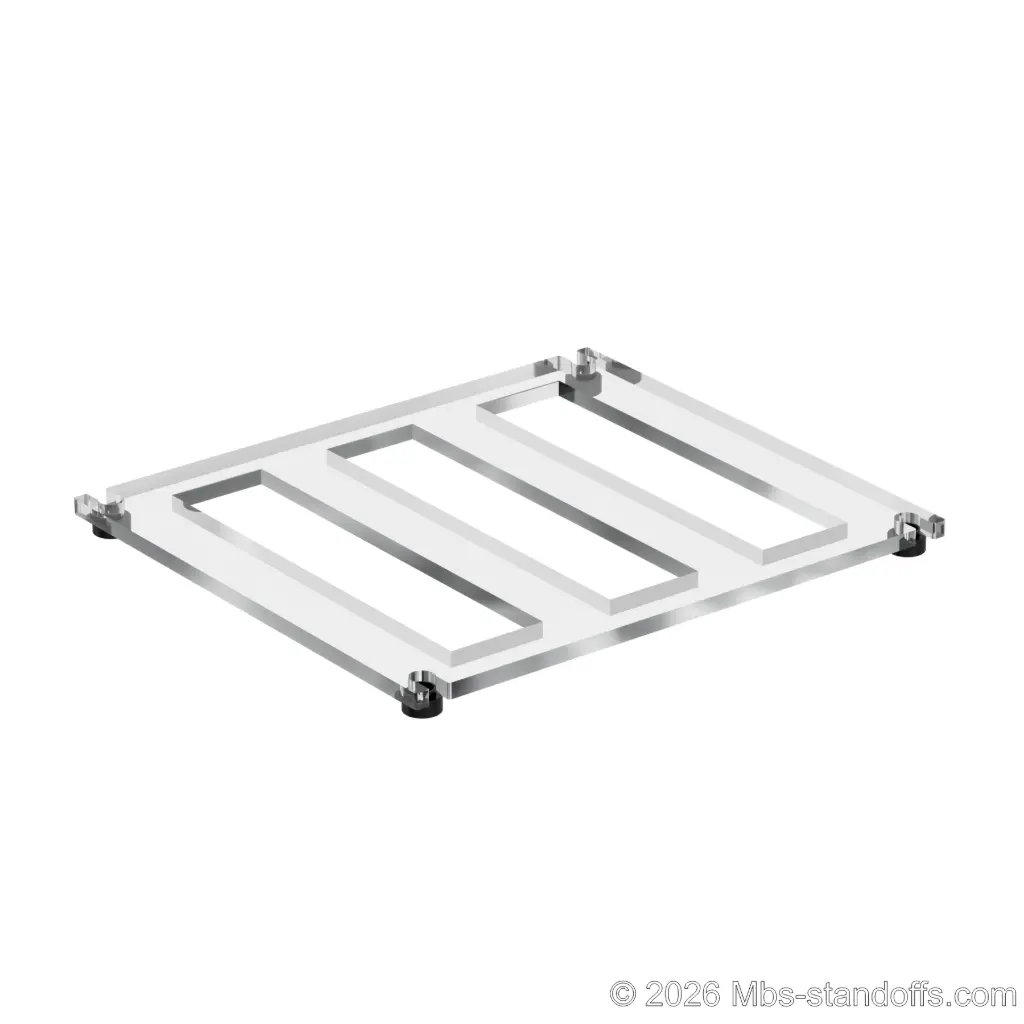 The Sauvignon Collection 3-bottles Flat Acrylic Cradle - Matte Black Anodized Forks for 3/8" Rod | Floating Wine Cable Display System