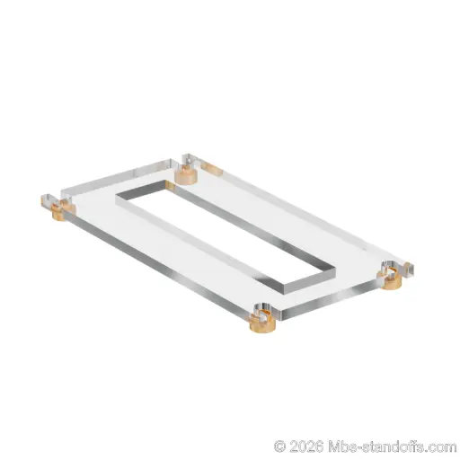 [CF01R10BR] The Sauvignon Collection 1-Bottle Flat Acrylic Cradle - Champagne Anodized Forks for 3/8" Rod | Floating Wine Cable Display System