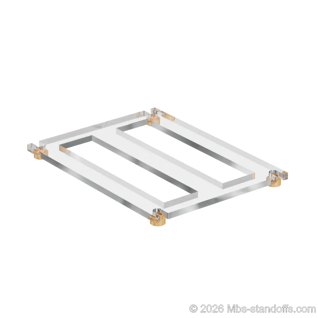 The Sauvignon Collection 2-bottles Flat Acrylic Cradle - Champagne Anodized Forks for 3/8" Rod | Floating Wine Cable Display System