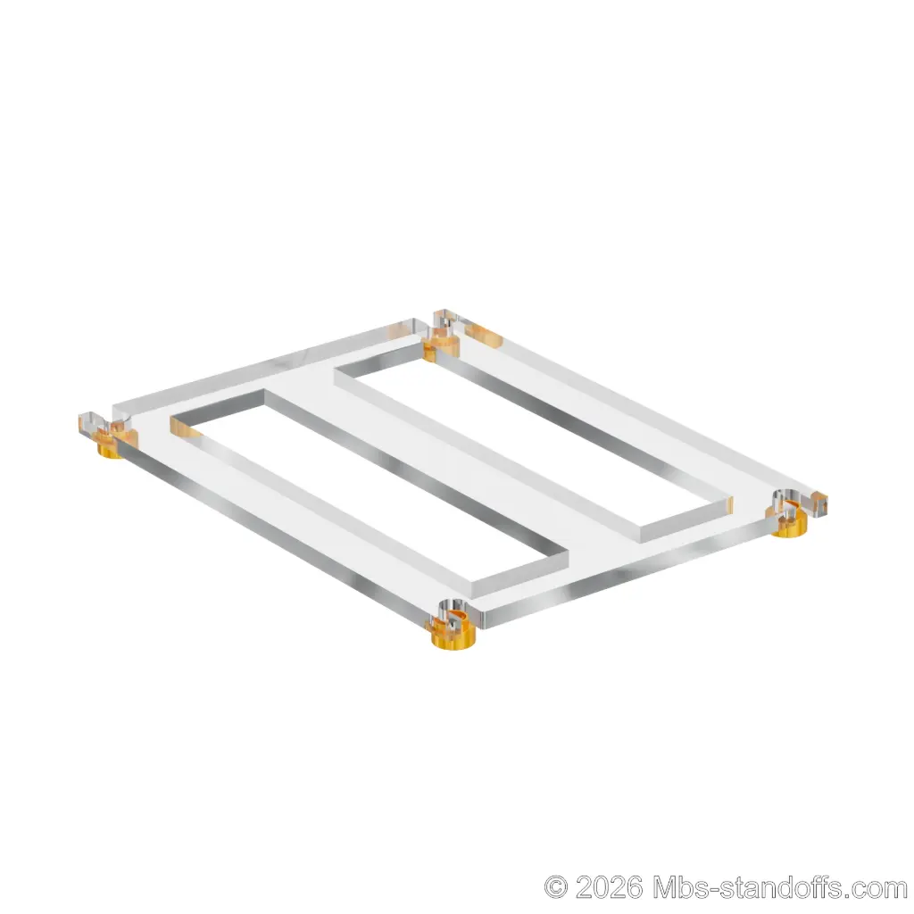 The Sauvignon Collection 2-bottles Flat Acrylic Cradle - Gold Anodized Forks for 3/8" Rod | Floating Wine Cable Display System