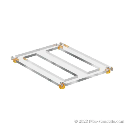 [CF02R10G] The Sauvignon Collection 2-bottles Flat Acrylic Cradle - Gold Anodized Forks for 3/8" Rod | Floating Wine Cable Display System