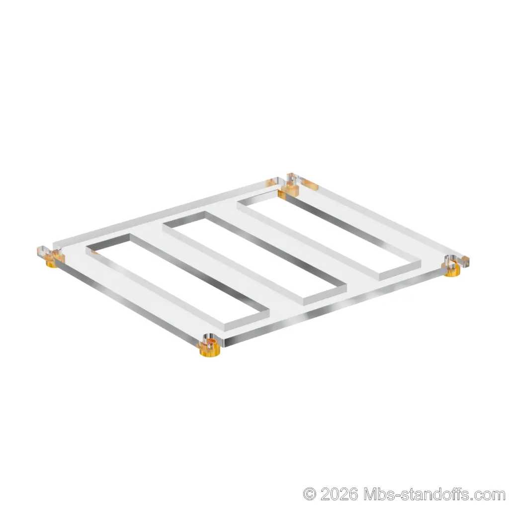 The Sauvignon Collection 3-bottles Flat Acrylic Cradle - Gold Anodized Forks for 3/8" Rod | Floating Wine Cable Display System