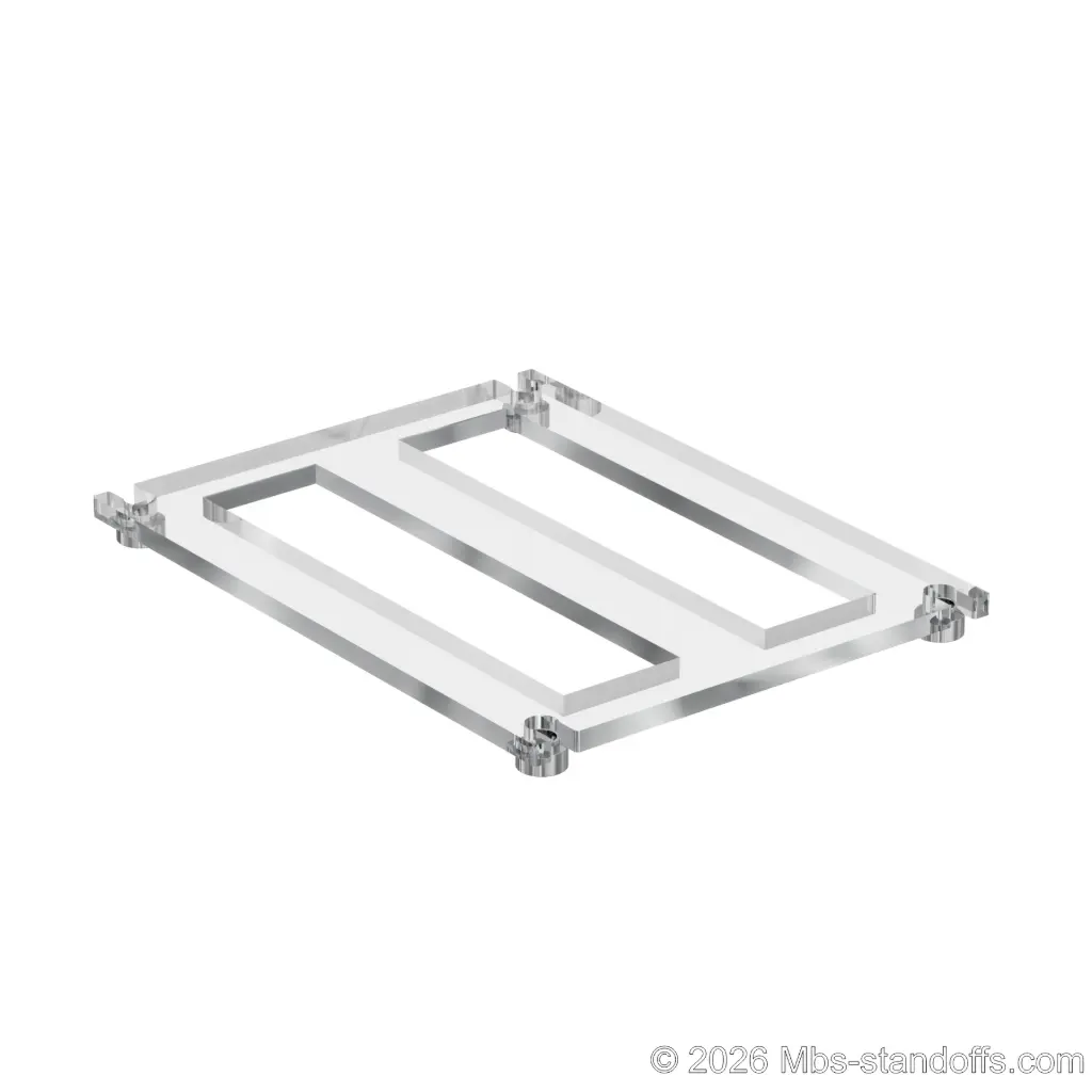 The Sauvignon Collection 2-bottles Flat Acrylic Cradle - Chrome Mirror Electroplated Forks for 3/8" Rod | Floating Wine Cable Display System