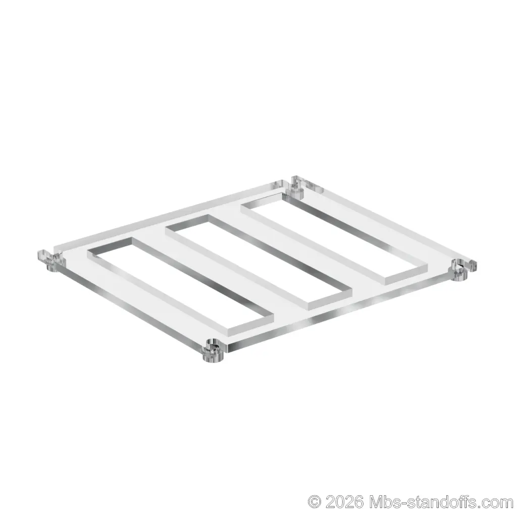The Sauvignon Collection 3-bottles Flat Acrylic Cradle - Chrome Mirror Electroplated Forks for 3/8" Rod | Floating Wine Cable Display System