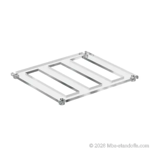 [CF03R10CP] The Sauvignon Collection 3-bottles Flat Acrylic Cradle - Chrome Mirror Electroplated Forks for 3/8" Rod | Floating Wine Cable Display System