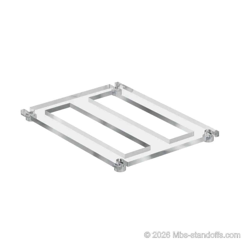 The Sauvignon Collection 2-bottles Flat Acrylic Cradle - Satin Brushed Forks for 3/8" Rod | Floating Wine Cable Display System