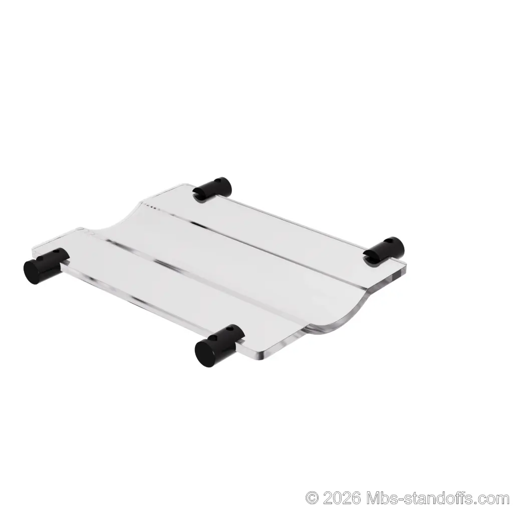 The Rhone Collection 1-Bottle Wave Acrylic Cradle - Matte Black Anodized Forks for 1/4" Rod | Floating Wine Rod Display System