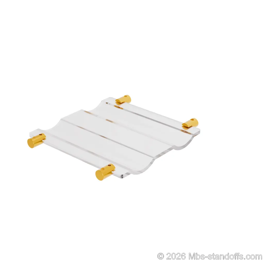 The Rhone Collection 2-Bottles Wave Acrylic Cradle - Gold Anodized Forks for 1/4" Rod | Floating Wine Rod Display System