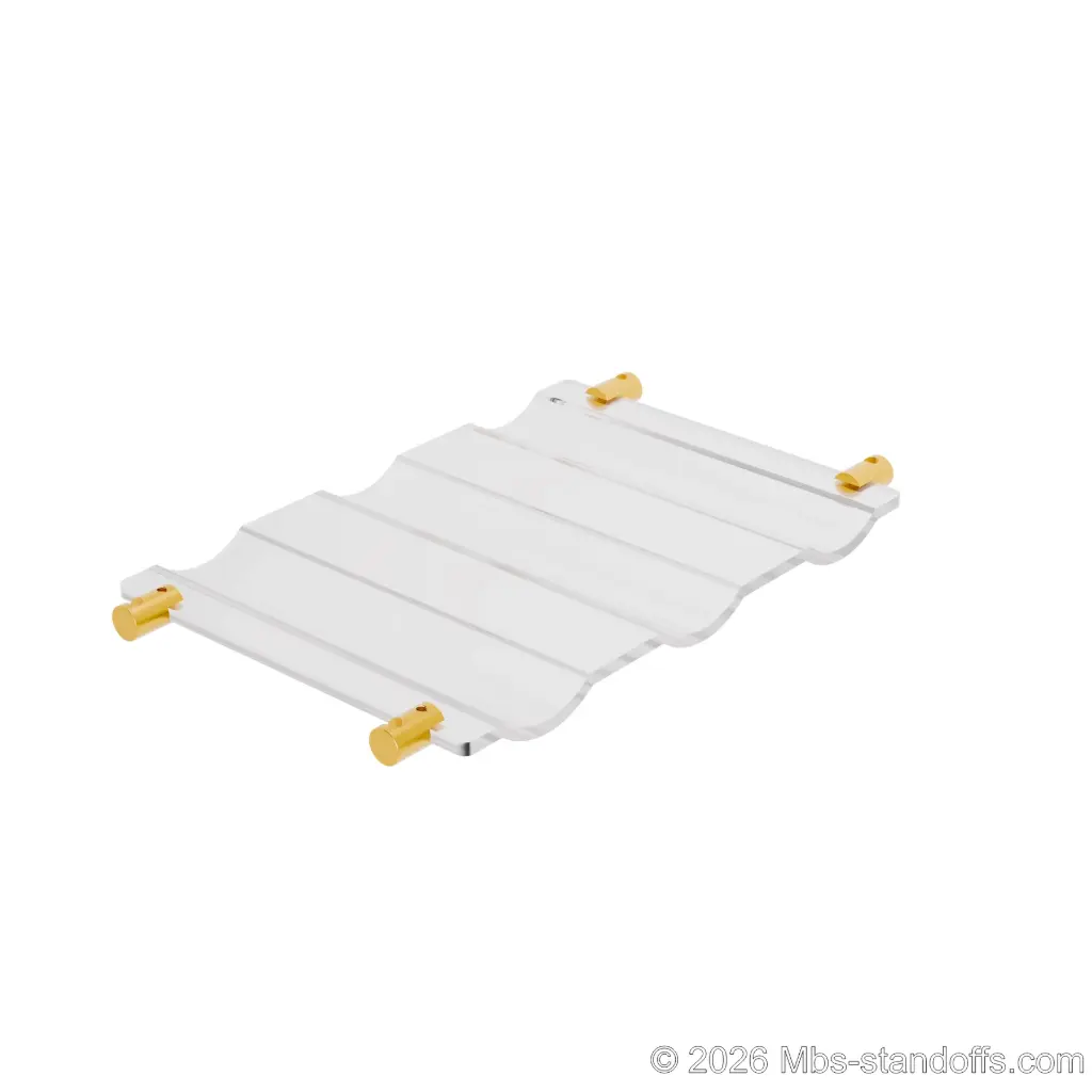 The Rhone Collection 3-Bottles Wave Acrylic Cradle - Gold Anodized Forks for 1/4" Rod | Floating Wine Rod Display System