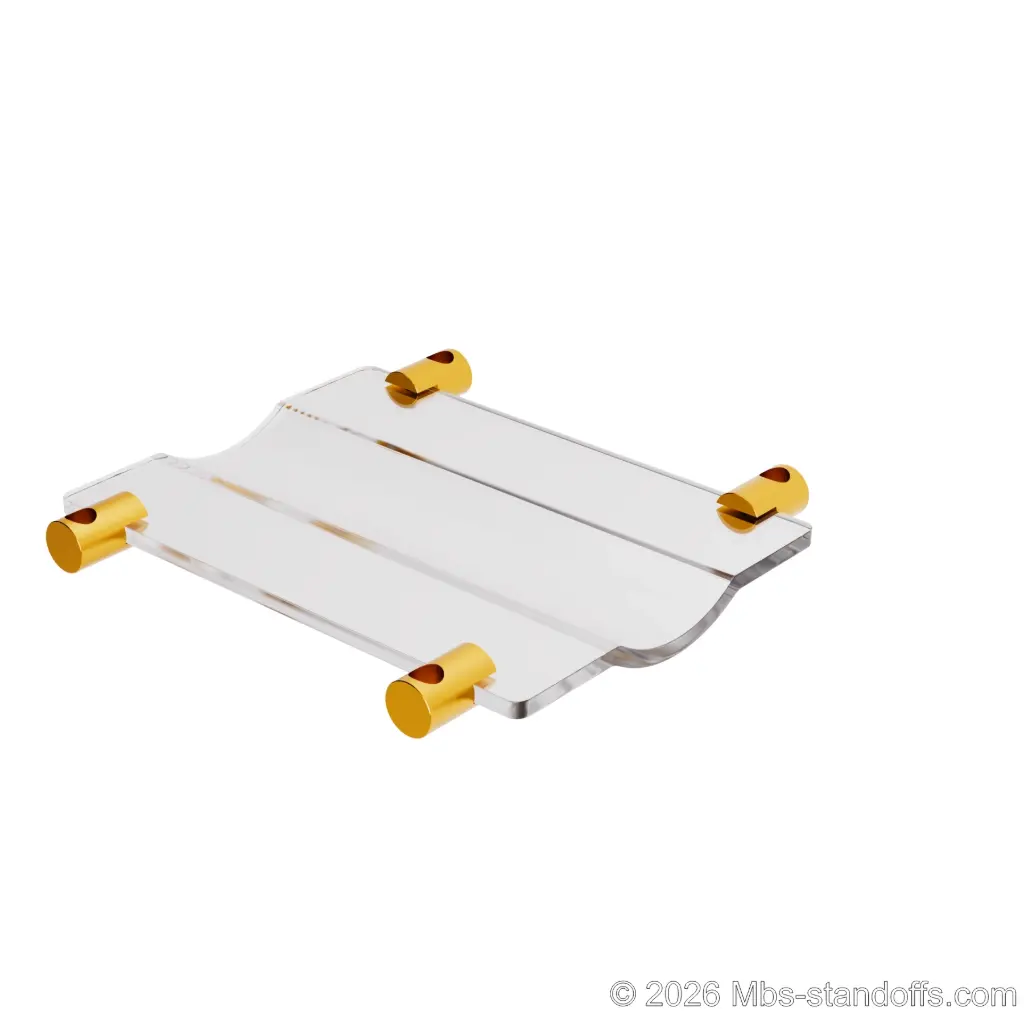The Chateauneuf Collection 1-Bottle Wave Acrylic Cradle - Gold Anodized Forks for 3/8" Rod | Floating Wine Rod Display System
