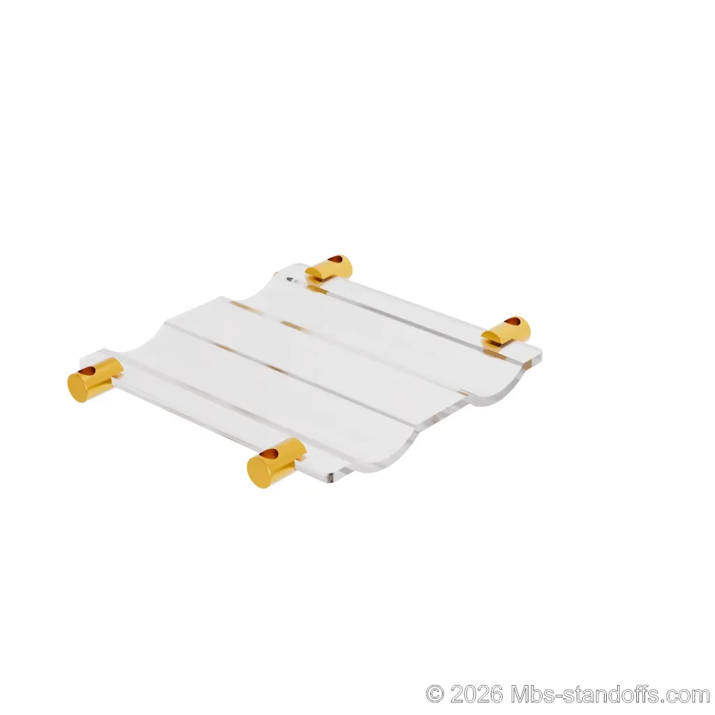 The Chateauneuf Collection 2-Bottles Wave Acrylic Cradle - Gold Anodized Forks for 3/8" Rod | Floating Wine Rod Display System