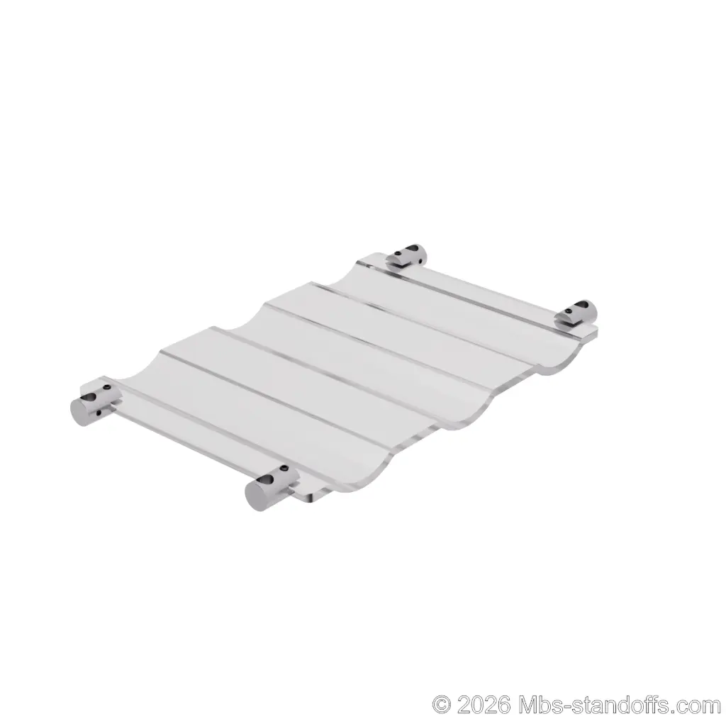 The Chateauneuf Collection 3-Bottles Wave Acrylic Cradle - Satin Brushed Forks for 3/8" Rod | Floating Wine Rod Display System