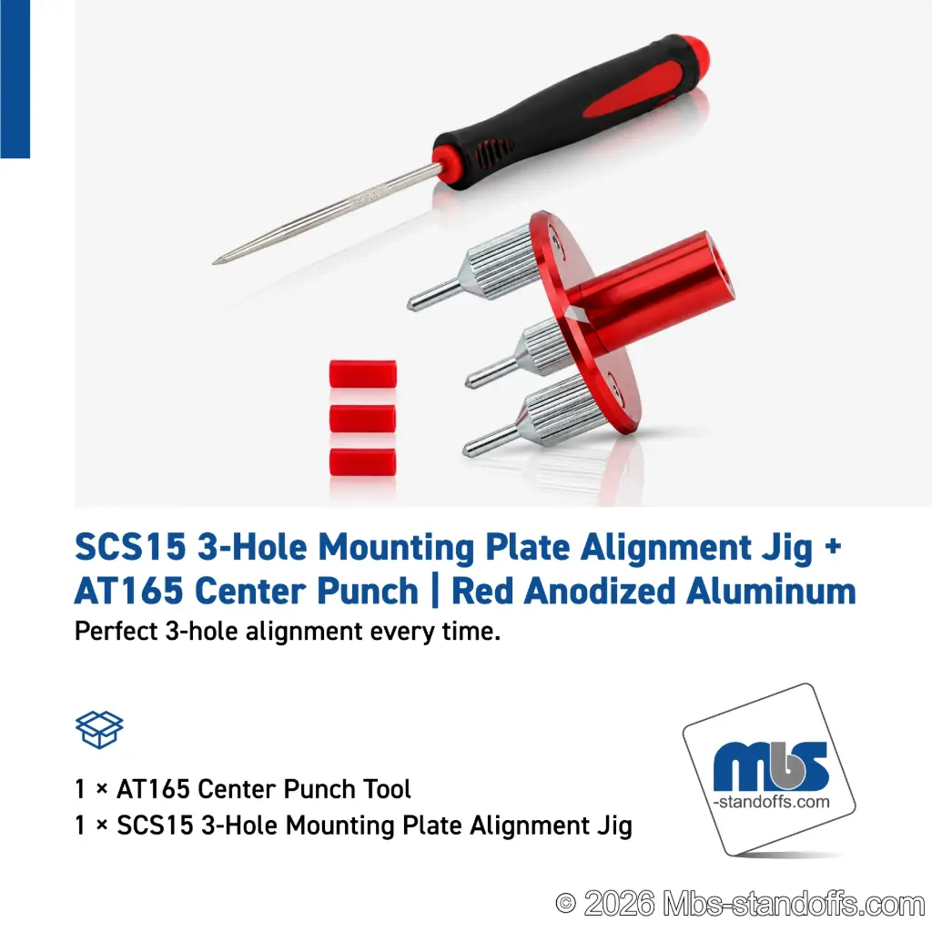 SCS15 3-Hole Mounting Plate Alignment Jig + AT165 Center Punch | Red Anodized Aluminum