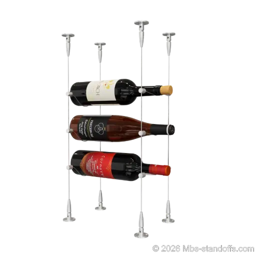[SCS15A-CC-K3] Cabernet - Bourgueil Collection Bottle Display Cable Kit, 3-Bottle Capacity, Floating Adjustable-Angle Aluminum Signature System, Cable: 1/16″ Diameter, 13′-1″ Length with Clear Anodized Hanger