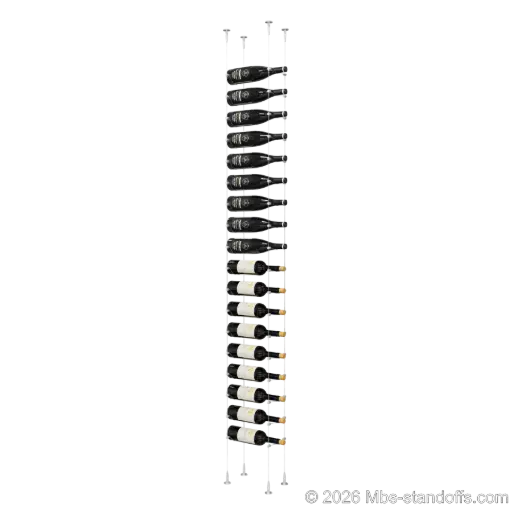 [SCS15A-CC-K18] Cabernet - Bourgueil Collection Bottle Display Cable Kit, 18-Bottle Capacity, Floating Adjustable-Angle Aluminum Signature System, Cable: 1/16″ Diameter, 13′-1″ Length with Clear Anodized Hanger