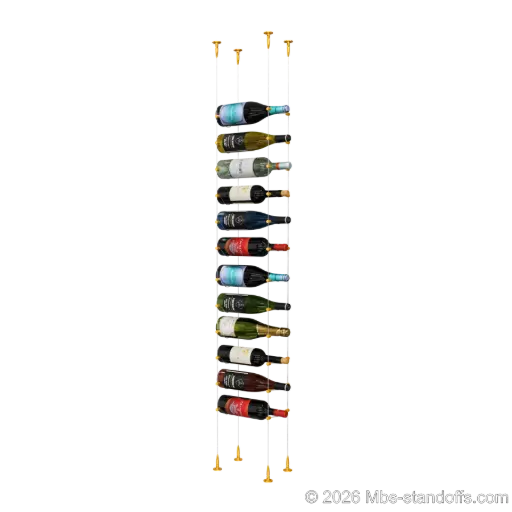[SCS15G-CC-K12] Cabernet - Bourgueil Collection Bottle Display Cable Kit, 12-Bottle Capacity, Floating Adjustable-Angle Aluminum Signature System, Cable: 1/16″ Diameter, 13′-1″ Length with Gold Anodized Hanger