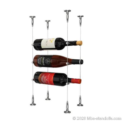 [SCS15CP-CC-K3] Cabernet - Bourgueil Collection Bottle Display Cable Kit, 3-Bottle Capacity, Floating Adjustable-Angle Aluminum Signature System, Cable: 1/16″ Diameter, 13′-1″ Length with Chrome Mirror Hanger