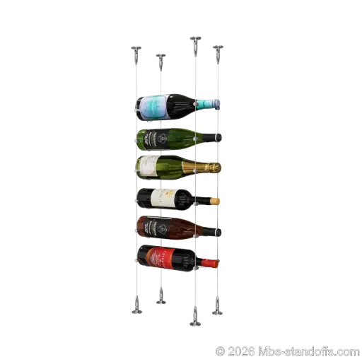[SCS15CP-CC-K6] Cabernet - Bourgueil Collection Bottle Display Cable Kit, 6-Bottle Capacity, Floating Adjustable-Angle Aluminum Signature System, Cable: 1/16″ Diameter, 13′-1″ Length with Chrome Mirror Hanger