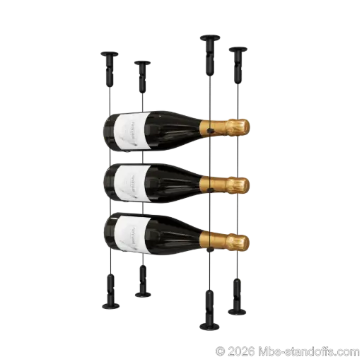 [CS15MB-CC-K3] Cabernet - Chinon Collection Bottle Display Cable Kit, 3-Bottle Capacity, Floating Adjustable-Angle Aluminum Cable System, Cable: 1/16″ Diameter, 13′-1″ Length with Matte Black Anodized Hanger