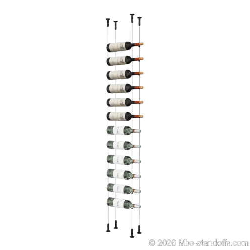 [CS15MB-CC-K12] Cabernet - Chinon Collection Bottle Display Cable Kit, 12-Bottle Capacity, Floating Adjustable-Angle Aluminum Cable System, Cable: 1/16″ Diameter, 13′-1″ Length with Matte Black Anodized Hanger