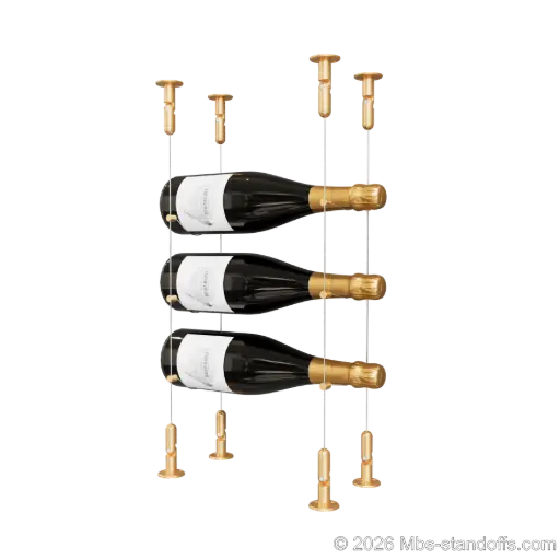 [CS15BR-CC-K3] Cabernet - Chinon Collection Bottle Display Cable Kit, 3-Bottle Capacity, Floating Adjustable-Angle Aluminum Cable System, Cable: 1/16″ Diameter, 13′-1″ Length with Champagne Anodized Hanger