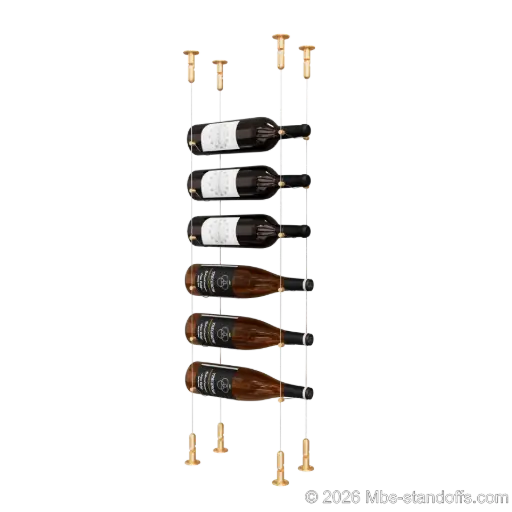 [CS15BR-CC-K6] Cabernet - Chinon Collection Bottle Display Cable Kit, 6-Bottle Capacity, Floating Adjustable-Angle Aluminum Cable System, Cable: 1/16″ Diameter, 13′-1″ Length with Champagne Anodized Hanger