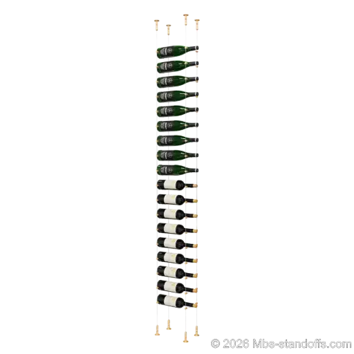 [CS15BR-CC-K18] Cabernet - Chinon Collection Bottle Display Cable Kit, 18-Bottle Capacity, Floating Adjustable-Angle Aluminum Cable System, Cable: 1/16″ Diameter, 13′-1″ Length with Champagne Anodized Hanger