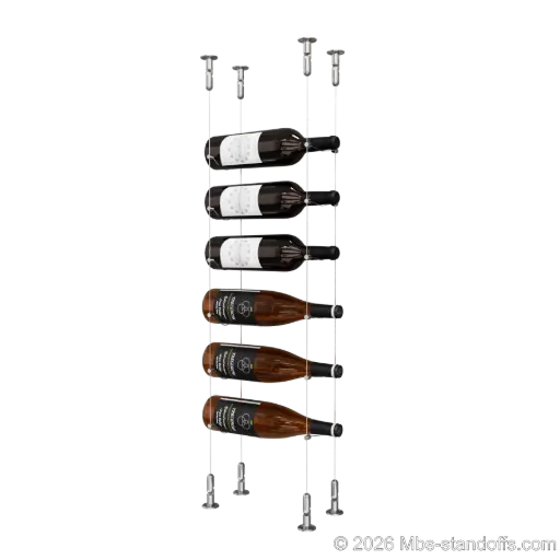 [CS15CP-CC-K6] Cabernet - Chinon Collection Bottle Display Cable Kit, 6-Bottle Capacity, Floating Adjustable-Angle Aluminum Cable System, Cable: 1/16″ Diameter, 13′-1″ Length with Chrome Mirror Hanger