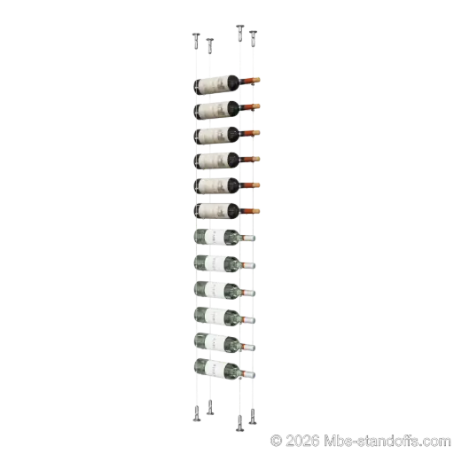 [CS15CP-CC-K12] Cabernet - Chinon Collection Bottle Display Cable Kit, 12-Bottle Capacity, Floating Adjustable-Angle Aluminum Cable System, Cable: 1/16″ Diameter, 13′-1″ Length with Chrome Mirror Hanger