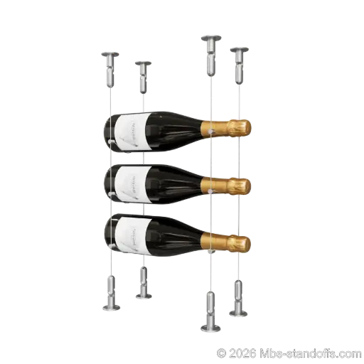 [CS15SS-CC-K3] Cabernet - Chinon Collection Bottle Display Cable Kit, 3-Bottle Capacity, Floating Adjustable-Angle Stainless Steel Cable System, Cable: 1/16″ Diameter, 13′-1″ Length with Satin Brushed Hanger