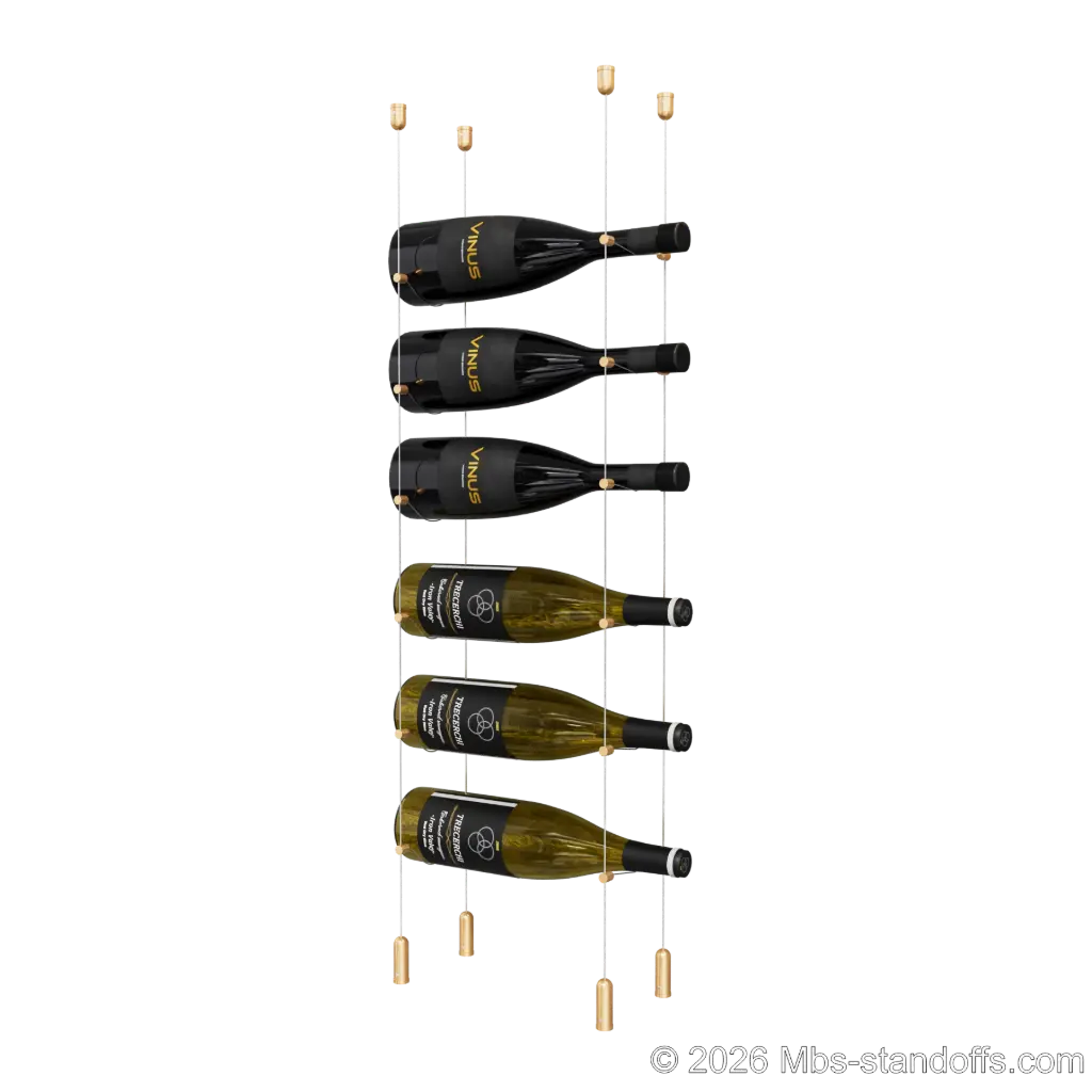 Cabernet - Saumur Collection Bottle Display Cable Kit, 6-Bottle Capacity, Floating Aluminum Cable System, Cable: 1/16″ Diameter, 13′-1″ Length with Champagne Anodized Hanger