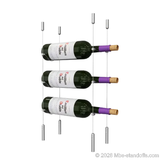 [SCG1904-CC-K3] Cabernet - Saumur Collection Bottle Display Cable Kit, 3-Bottle Capacity, Floating Stainless Steel Cable System, Cable: 1/16″ Diameter, 13′-1″ Length with Satin Brushed Hanger
