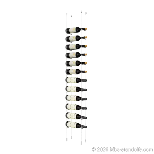 [ACG1904-PCW1050A-K12] Merlot - Napa Collection Bottle Display Peg Kit, 12-Bottle Capacity, Floating Cable System, Pegs: 1/2″ × 6" with Clear Anodized Finish