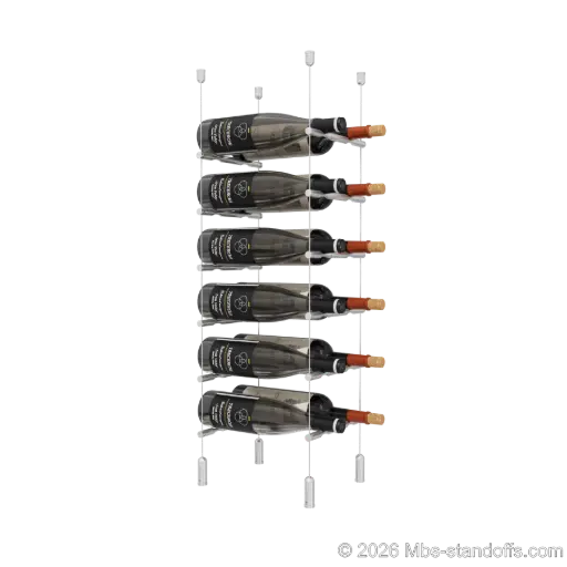 [ACG1904-PCW2050A-K6] Merlot - Napa Collection Bottle Display Peg Kit, 12-Bottle (2x6) Capacity, Floating Cable System, Pegs: 1/2″ × 7-1/2" with Clear Anodized Finish