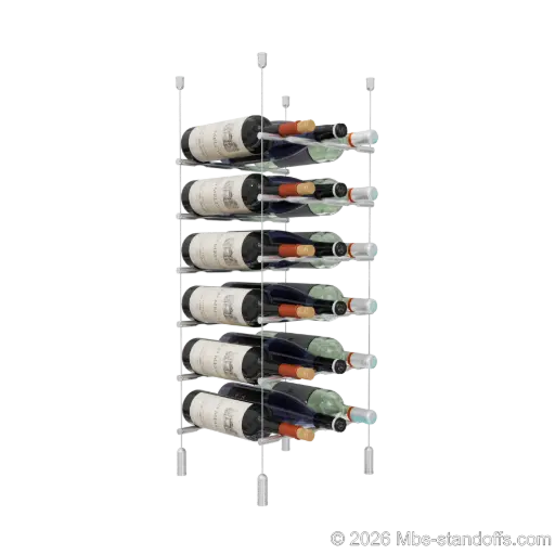 [ACG1904-PCW3050A-K6] Merlot - Napa Collection Bottle Display Peg Kit, 18-Bottle (3x6) Capacity, Floating Cable System, Pegs: 1/2″ × 11-1/2" with Clear Anodized Finish