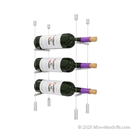 [ACG1904-PCWR1050A-K3] Merlot - Napa Collection Bottle Display Peg Kit With "O" Ring, 3-Bottle Capacity, Floating Cable System, Pegs: 1/2″ × 6" with Clear Anodized Finish