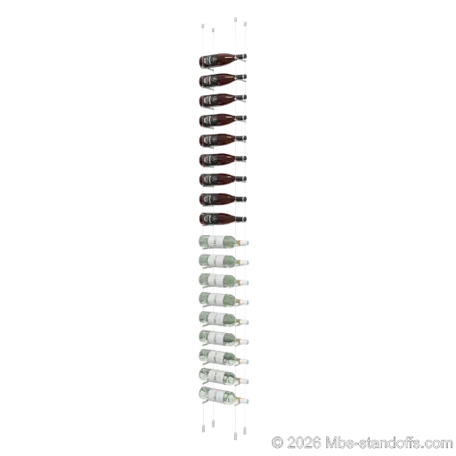 [ACG1904-PCWR1050A-K18] Merlot - Napa Collection Bottle Display Peg Kit With "O" Ring, 18-Bottle Capacity, Floating Cable System, Pegs: 1/2″ × 6" with Clear Anodized Finish