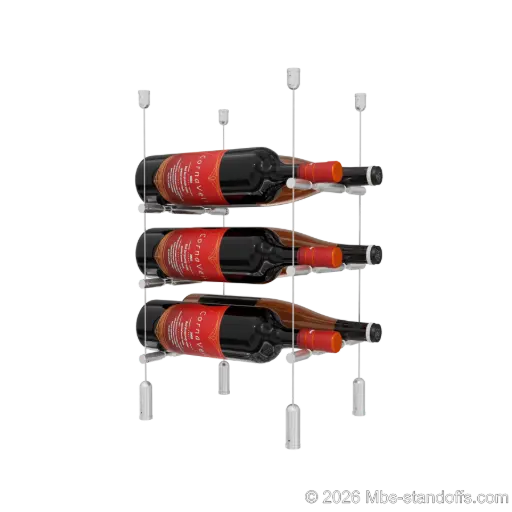 [ACG1904-PCWR2050A-K3] Merlot - Napa Collection Bottle Display Peg Kit With "O" Ring, 6-Bottle (2x3) Capacity, Floating Cable System, Pegs: 1/2″ × 7-1/2" with Clear Anodized Finish
