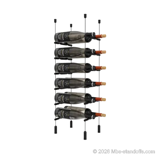 [ACG1904MB-PCWR2050MB-K6] Merlot - Napa Collection Bottle Display Peg Kit With "O" Ring, 12-Bottle (2x6) Capacity, Floating Cable System, Pegs: 1/2″ × 7-1/2" with Matte Black Anodized Finish