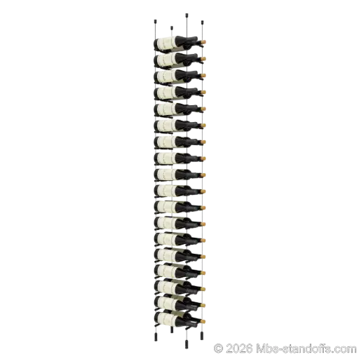 [ACG1904MB-PCWR2050MB-K18] Merlot - Napa Collection Bottle Display Peg Kit With "O" Ring, 36-Bottle (2x18) Capacity, Floating Cable System, Pegs: 1/2″ × 7-1/2" with Matte Black Anodized Finish
