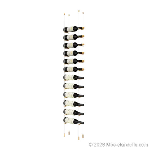 [ACG1904BR-PCW1050BR-K12] Merlot - Napa Collection Bottle Display Peg Kit, 12-Bottle Capacity, Floating Cable System, Pegs: 1/2″ × 6" with Champagne Anodized Finish