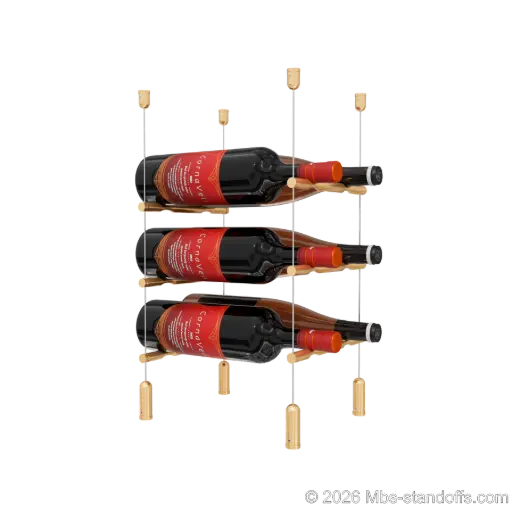 [ACG1904BR-PCW2050BR-K3] Merlot - Napa Collection Bottle Display Peg Kit, 6-Bottle (2x3) Capacity, Floating Cable System, Pegs: 1/2″ × 7-1/2" with Champagne Anodized Finish