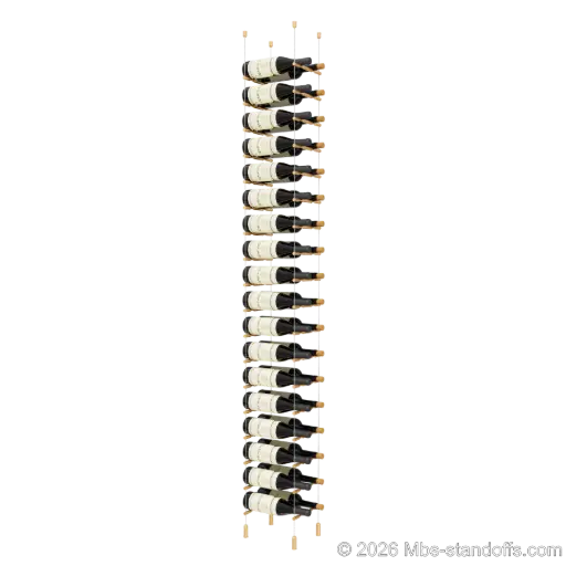 [ACG1904BR-PCW2050BR-K18] Merlot - Napa Collection Bottle Display Peg Kit, 36-Bottle (2x18) Capacity, Floating Cable System, Pegs: 1/2″ × 7-1/2" with Champagne Anodized Finish