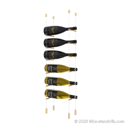 [ACG1904BR-PCWR1050BR-K6] Merlot - Napa Collection Bottle Display Peg Kit With "O" Ring, 6-Bottle Capacity, Floating Cable System, Pegs: 1/2″ × 6" with Champagne Anodized Finish
