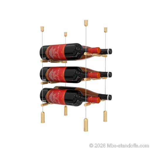 [ACG1904BR-PCWR2050BR-K3] Merlot - Napa Collection Bottle Display Peg Kit With "O" Ring, 6-Bottle (2x3) Capacity, Floating Cable System, Pegs: 1/2″ × 7-1/2" with Champagne Anodized Finish