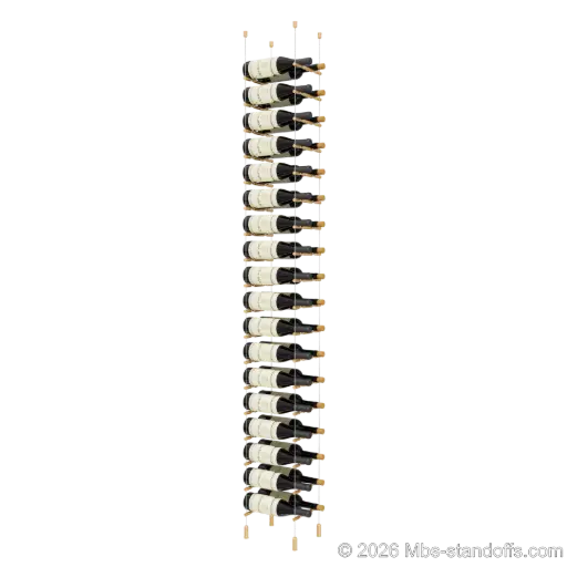 [ACG1904BR-PCWR2050BR-K18] Merlot - Napa Collection Bottle Display Peg Kit With "O" Ring, 36-Bottle (2x18) Capacity, Floating Cable System, Pegs: 1/2″ × 7-1/2" with Champagne Anodized Finish